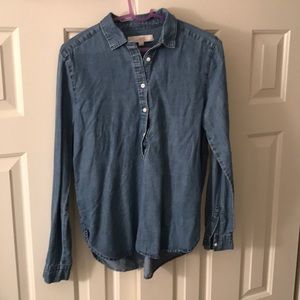 LOFT Half Button Up Jean Shirt